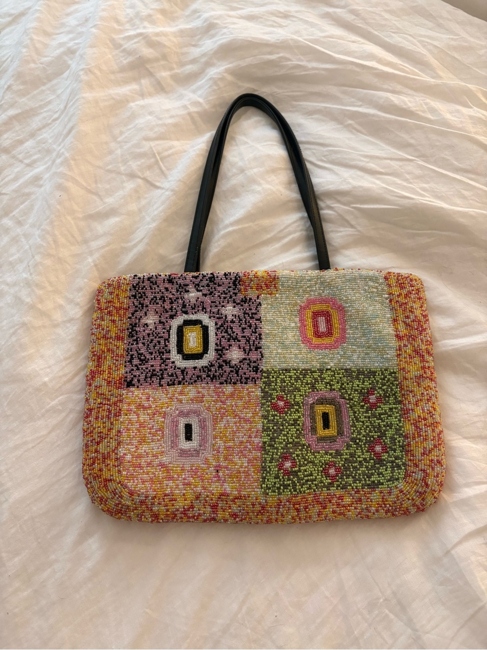 Beaded Patchwork Tote Bag in Multicolor